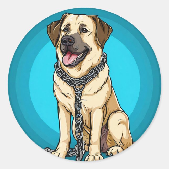 Dog on a blue background classic round sticker (Front)