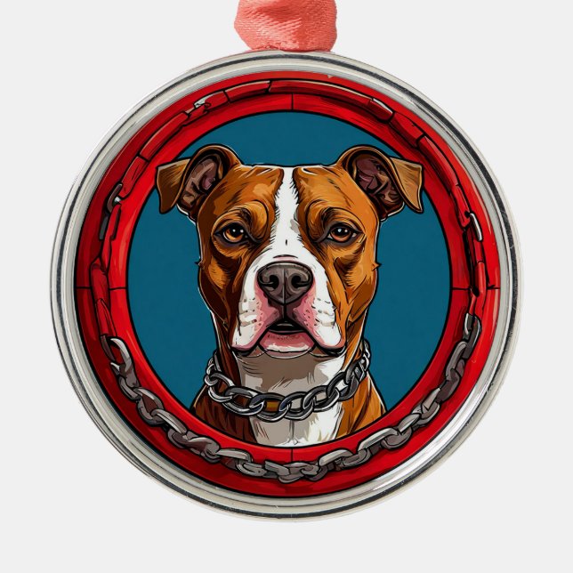 Dog on a blue background with chains metal tree decoration (Front)