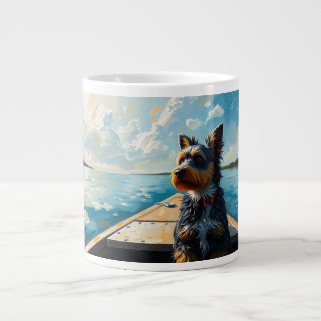 Dog on a boat large coffee mug (Front)