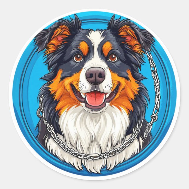 Dog on a green background classic round sticker (Front)