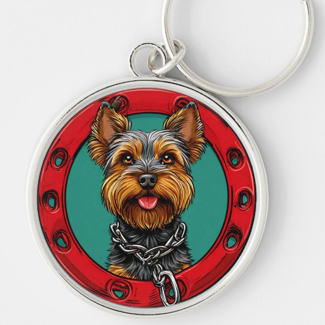 Dog on a green background key ring (Front)