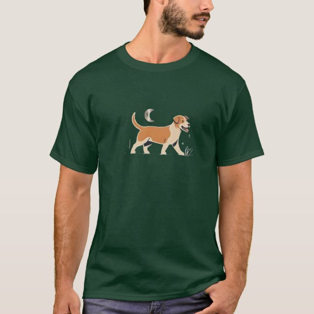 dog on a night walk T-Shirt (Front)