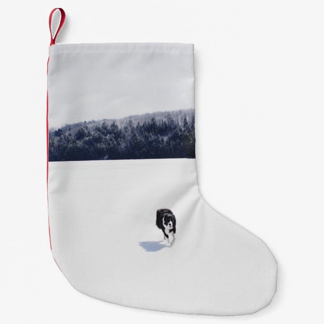 DOG ON A SNOWY PLAIN SMALL CHRISTMAS STOCKING (Front)