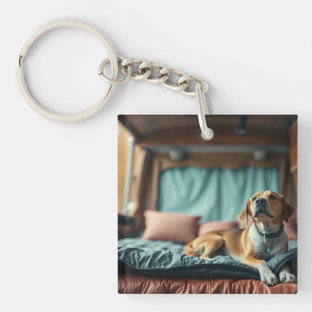 Dog on Bed Key Ring (Front)