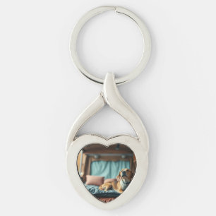 Dog on Bed Key Ring