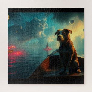 Dog on boat jigsaw puzzle