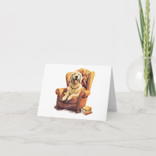 Dog on Chair with Books BLANK Card