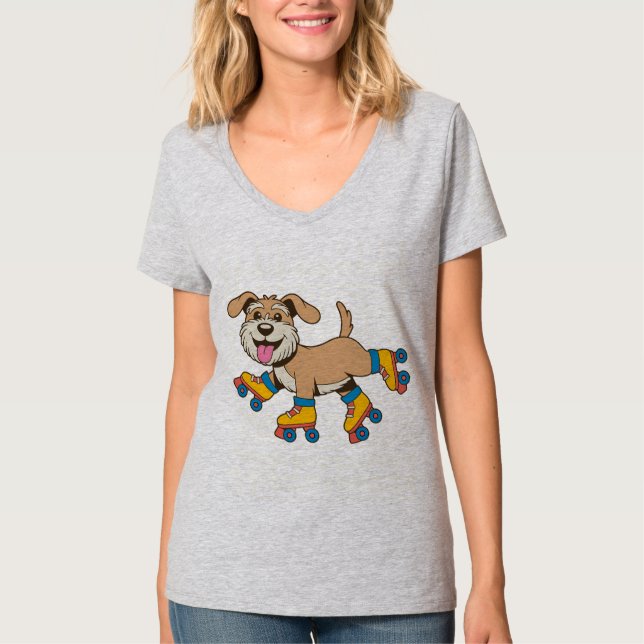 Dog On Roller Skates Hang On I See A Dog T-Shirt (Front)