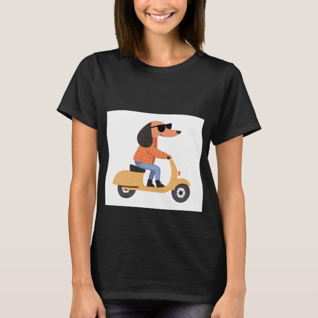 Dog on Scooter - Funny and Stylish Illustration T-Shirt (Front)