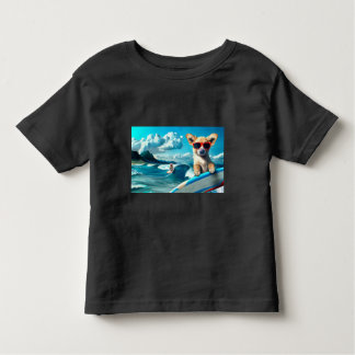 Dog on Surfboard Wearing Sunglasses AI Art Toddler T-Shirt