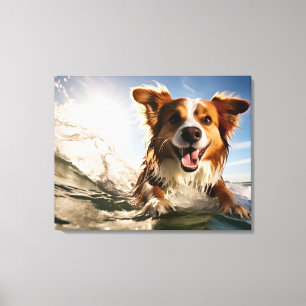 Dog on surfing board canvas print