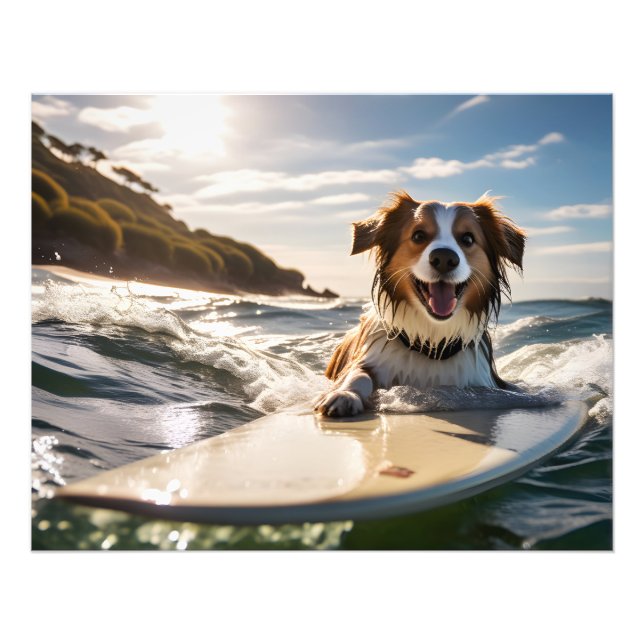 Dog on surfing board photo print (Front)