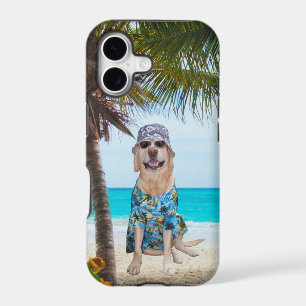 Dog on the Beach in Hawaiian Shirt