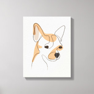 Dog One Line Drawing with Colour Canvas Print