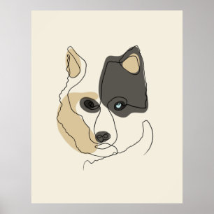Dog One Line Drawing with Colour Poster
