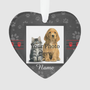 Dog or Cat Custom Grey Paw Prints Memorial Ornament