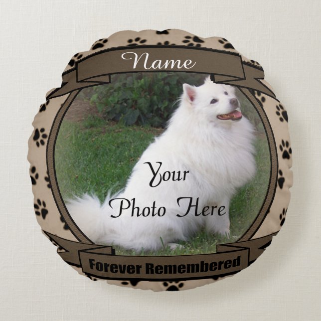 Dog or Cat Forever Remembered Pet Memorial Round Cushion (Front)