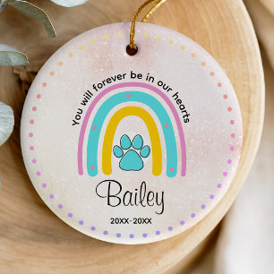 Dog or cat memorial cute pink blue rainbow  ceramic tree decoration