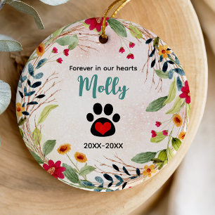 Dog or cat memorial paws colourful wreath ceramic tree decoration