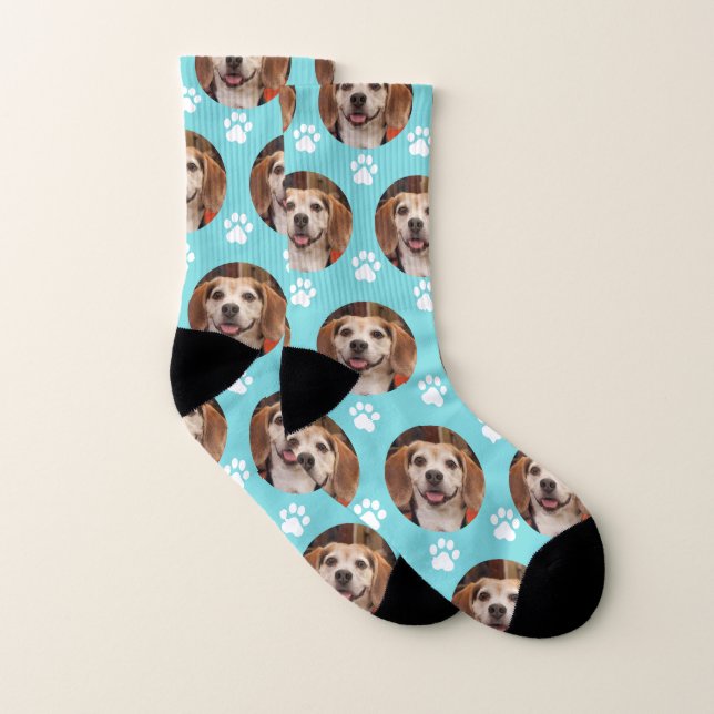Dog or Pet Photo Paw Print Pattern Turquoise Socks (Pair)