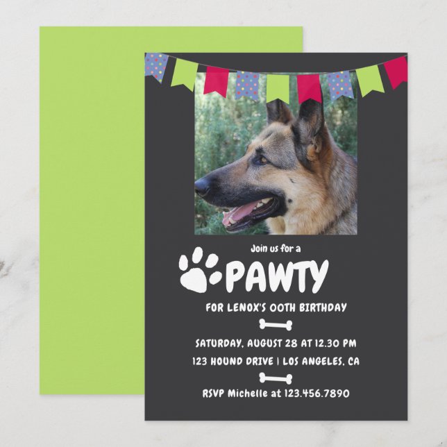 Dog or Puppy Birthday Party photo invitation (Front/Back)
