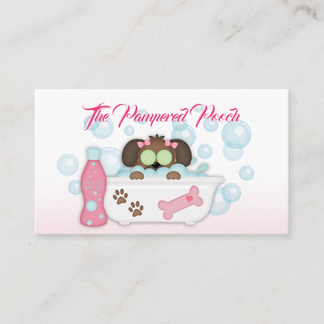 Dog Pampered Pooch Groomer Wash Business Card (Front)