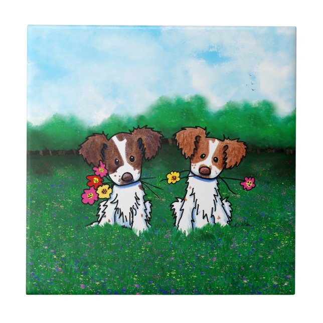 Dog Park Brittany Dogs KiniArt Tile (Front)