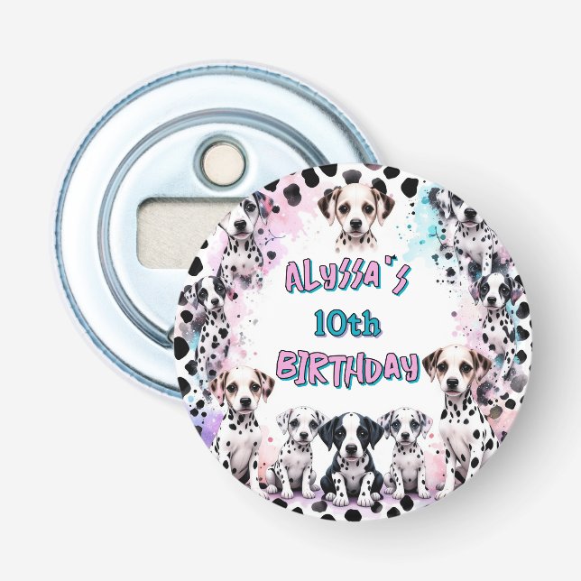 Dog Party Colourful Dalmatian Puppies Birthday Bottle Opener (Front)