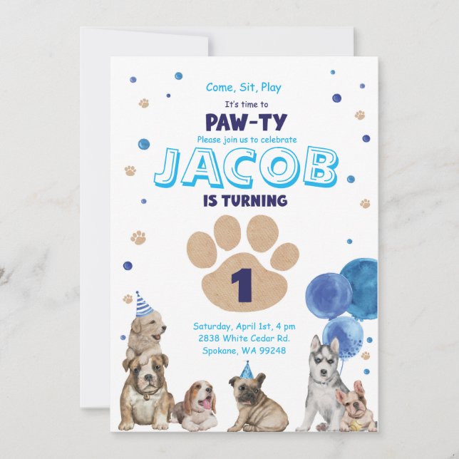 Dog Party Invite for boys (Front)