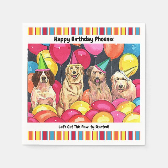 Dog Party Let's Get This Pawty Started Personalise Napkin (Front)