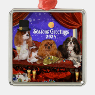 Dog Party Ornament, King Charles Cavalier Spaniels Metal Tree Decoration