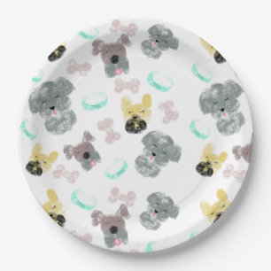 Dog Party Pattern Pink Blue Paper Plate