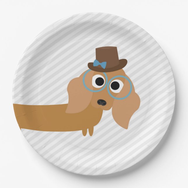 Dog Party Turquoise Dachshund Dinner Paper Plates (Front)