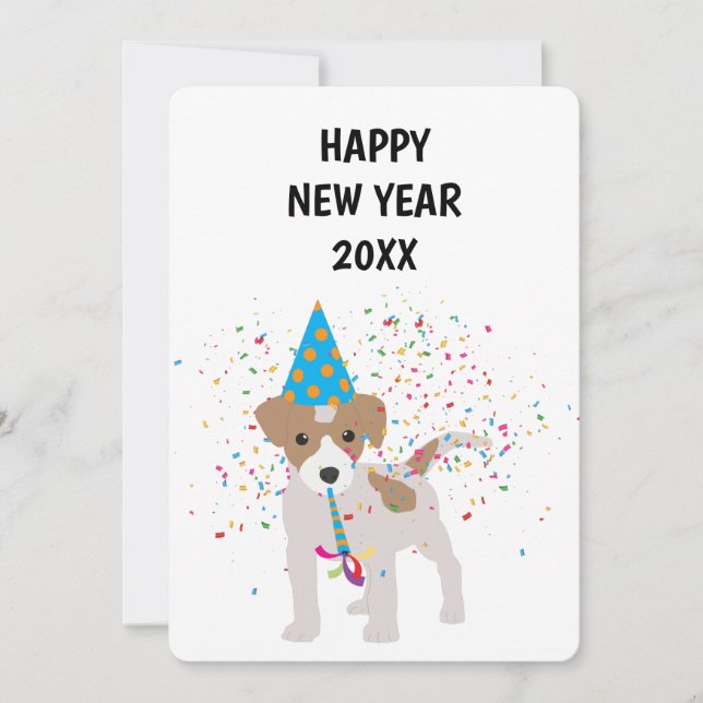 Dog Partying - Animals Holiday New Years Card (Front)