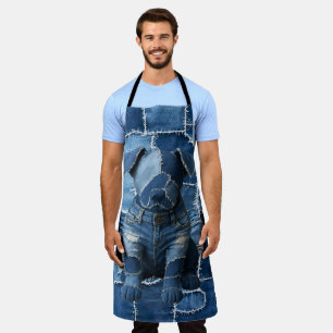 Dog Patchwork Art Denim Apron
