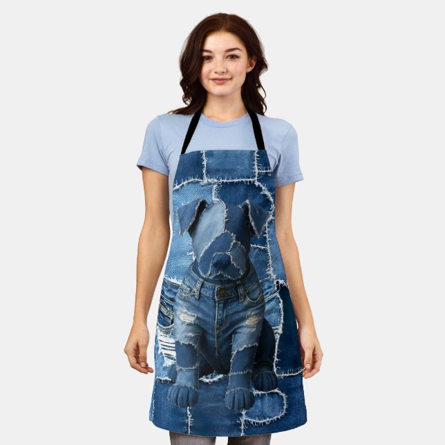 Dog Patchwork Art Denim Apron (Worn)