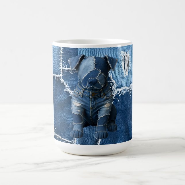 Dog Patchwork Art Denim Coffee Mug (Center)