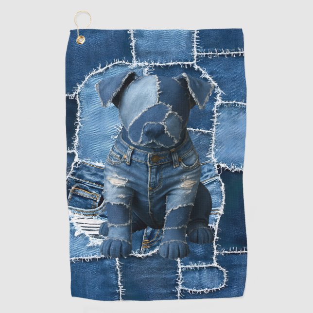 Dog Patchwork Art Denim Golf Towel (Front)
