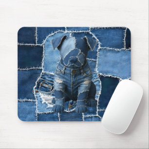 Dog Patchwork Art Denim Mouse Pad