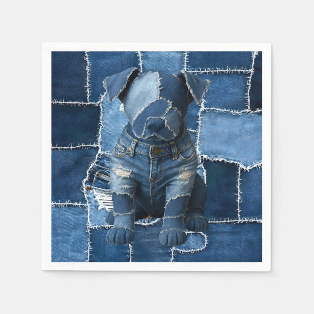 Dog Patchwork Art Denim Napkin (Front)