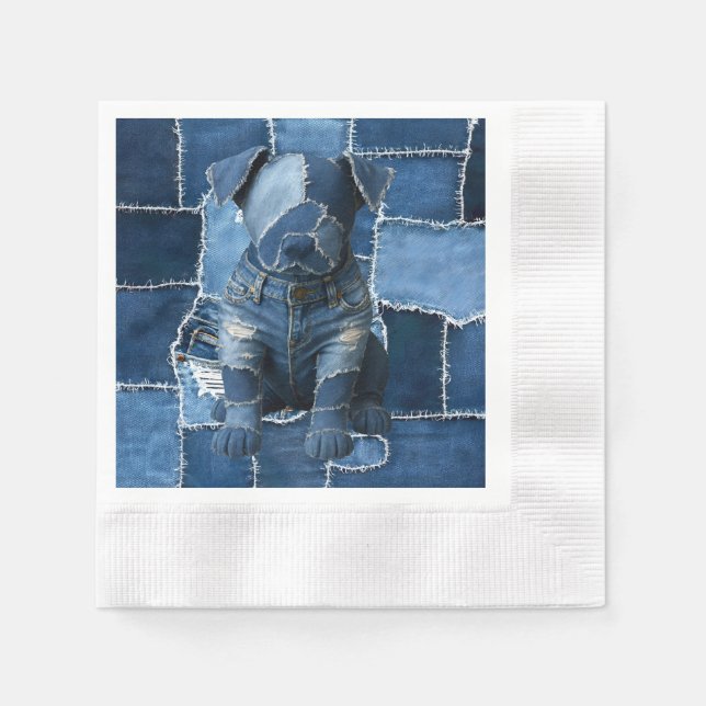 Dog Patchwork Art Denim Napkin (Front)