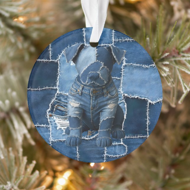 Dog Patchwork Art Denim Ornament (Tree)
