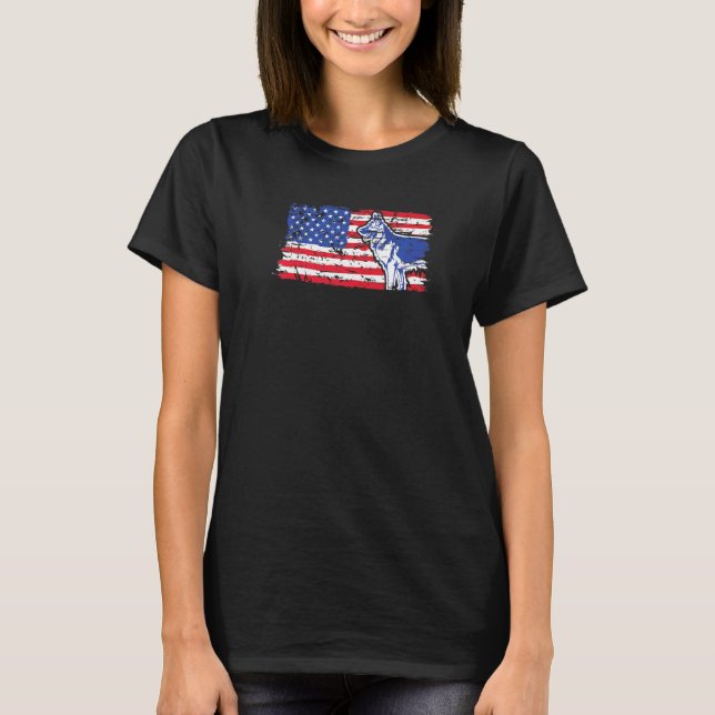 Dog Patriotic German Shepherd American Flag   T-Shirt (Front)