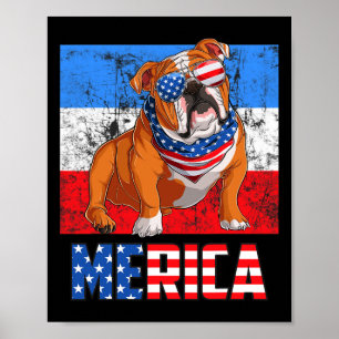 Dog Patriotic Usa 4th Of July American Flag Merica Poster