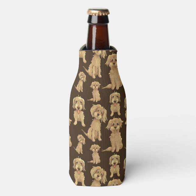 Dog Pattern Brown labradoodle goldendoodle Bottle Cooler (Bottle Front)