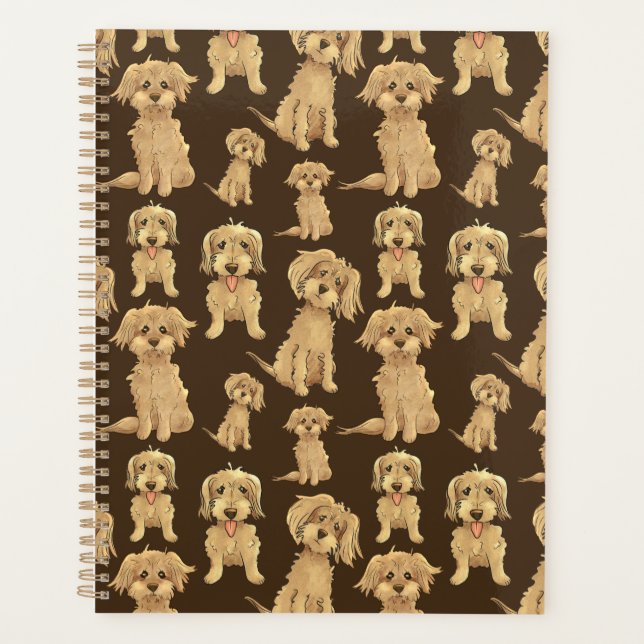 Dog Pattern Brown labradoodle goldendoodle Planner (Front)