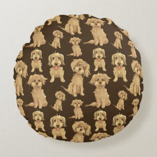 Dog Pattern Brown labradoodle goldendoodle Round Cushion