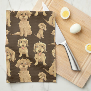 Dog Pattern Brown labradoodle goldendoodle Tea Towel