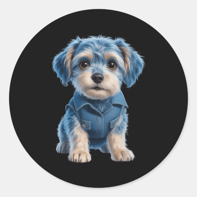 Dog Pattern Denim Patchwork Art Denim Patch Animal Classic Round Sticker (Front)