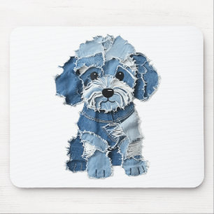 Dog Pattern Denim Patchwork Art  Mouse Pad